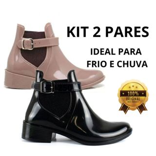 Bota galocha feminina inverno kit 2 pares impermeável confortável ref 250
