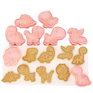 Molde Cortador De Biscoito 3D Carimbo Para Doces Ejetor 3D Com 8 Peças Tema Dinossauro