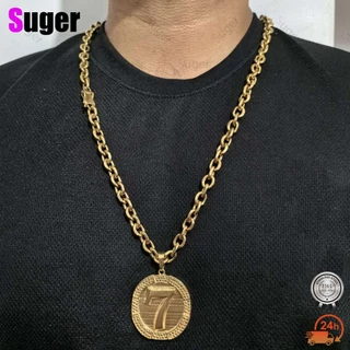 Kit Friso colar masculino com letra grande Pingente de jogo 7 moldura 3D necklace banhado a ouro 18K