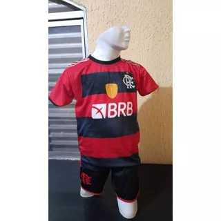 Kit Camisa estampada Mengo Vermelho e Preto, Conjunto infantil futebol , Flamengo Tradicional 2023 !!