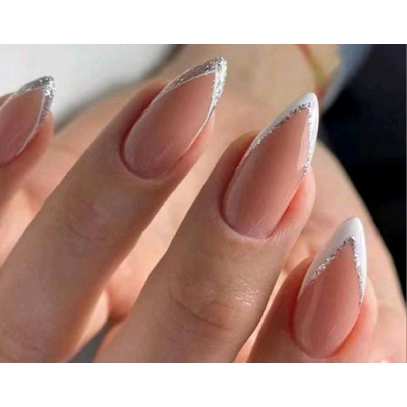 Unhas Postiças Decoradas Francesinha Glitter Amendoada | Shopee Brasil