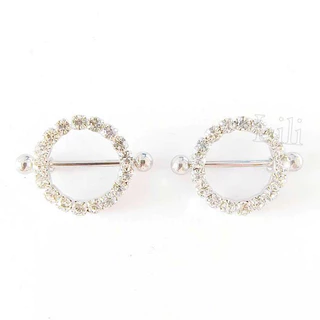 Kit 2 Piercing Mamilo Modelo Redondo Cravejado com Zircônia