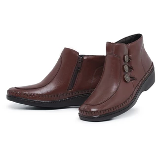 Bota Botinha Cano Curto Com Ziper Sola Antiderrapante Feminina Anatômica Comfort Plus Ortopédica 100% Couro Legítimo Exclusiva Livia Mel 10019