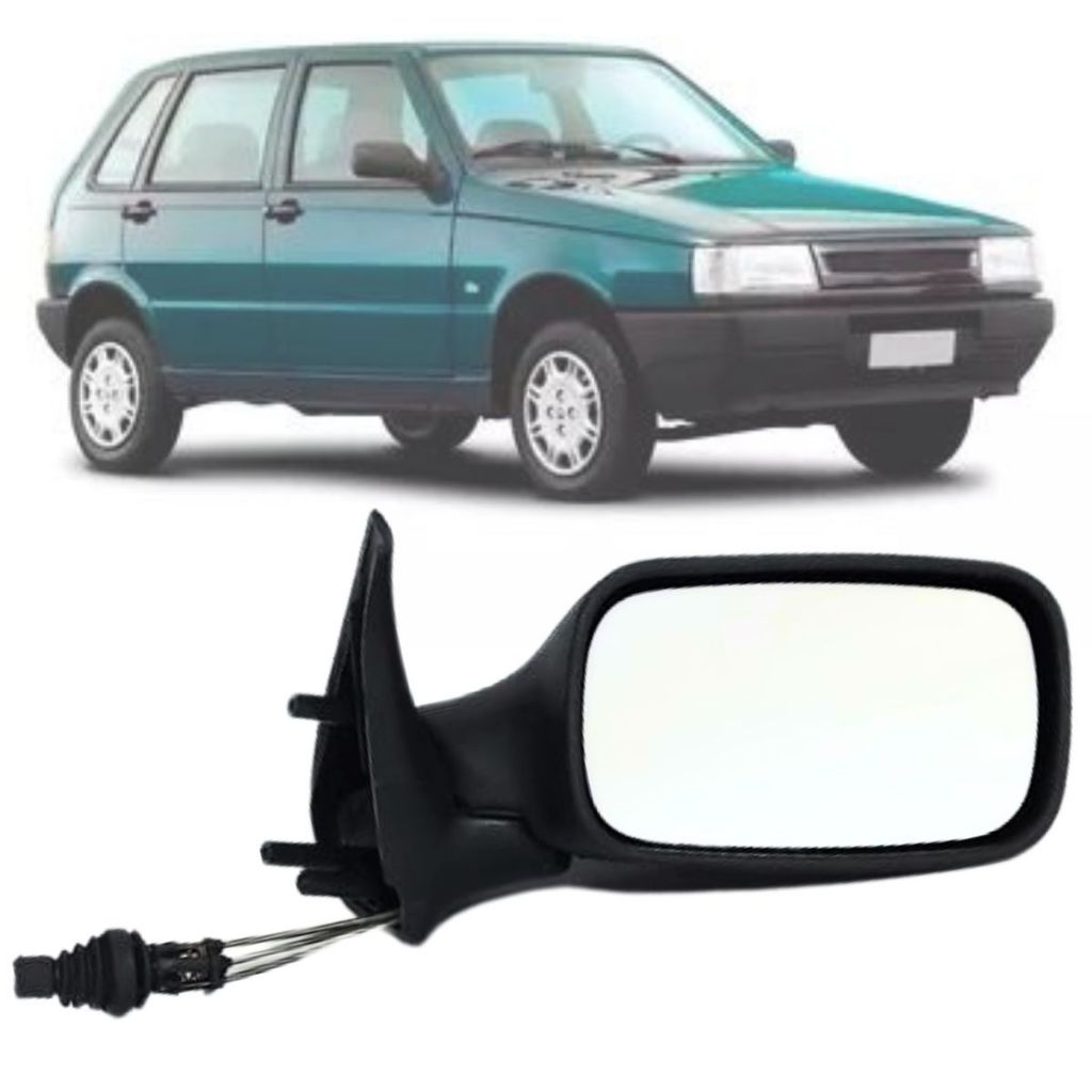 Retrovisor Lateral Direito Carona Fiat Uno Fire 2001 2002 2003 2004 2005 com Controle de regulagem Interno para Veículos de 4 portas