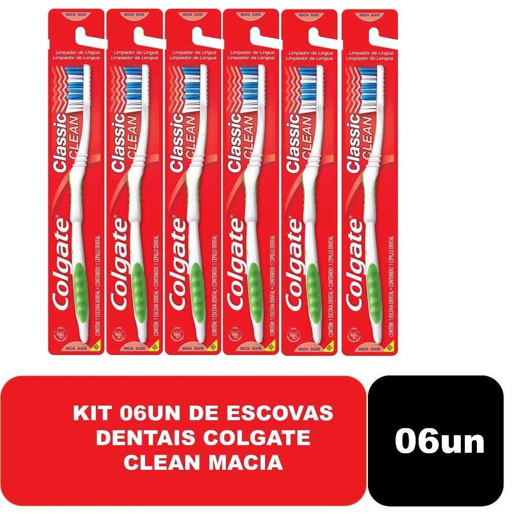 Kit 06un de Escovas Dentais Colgate Clean Macia | Shopee Brasil