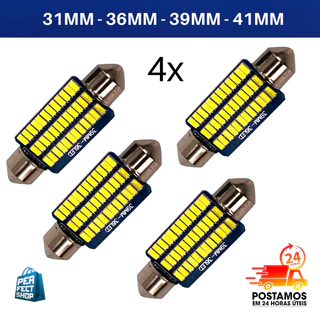 4x Lampada Led Torpedo Branco 31mm, 36mm, 39mm, 41mm, 30 Leds Teto Ou Placa 12v