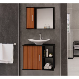 Gabinete Olimpic MDF Conjunto armário banheiro 60cm com cuba e espelheira