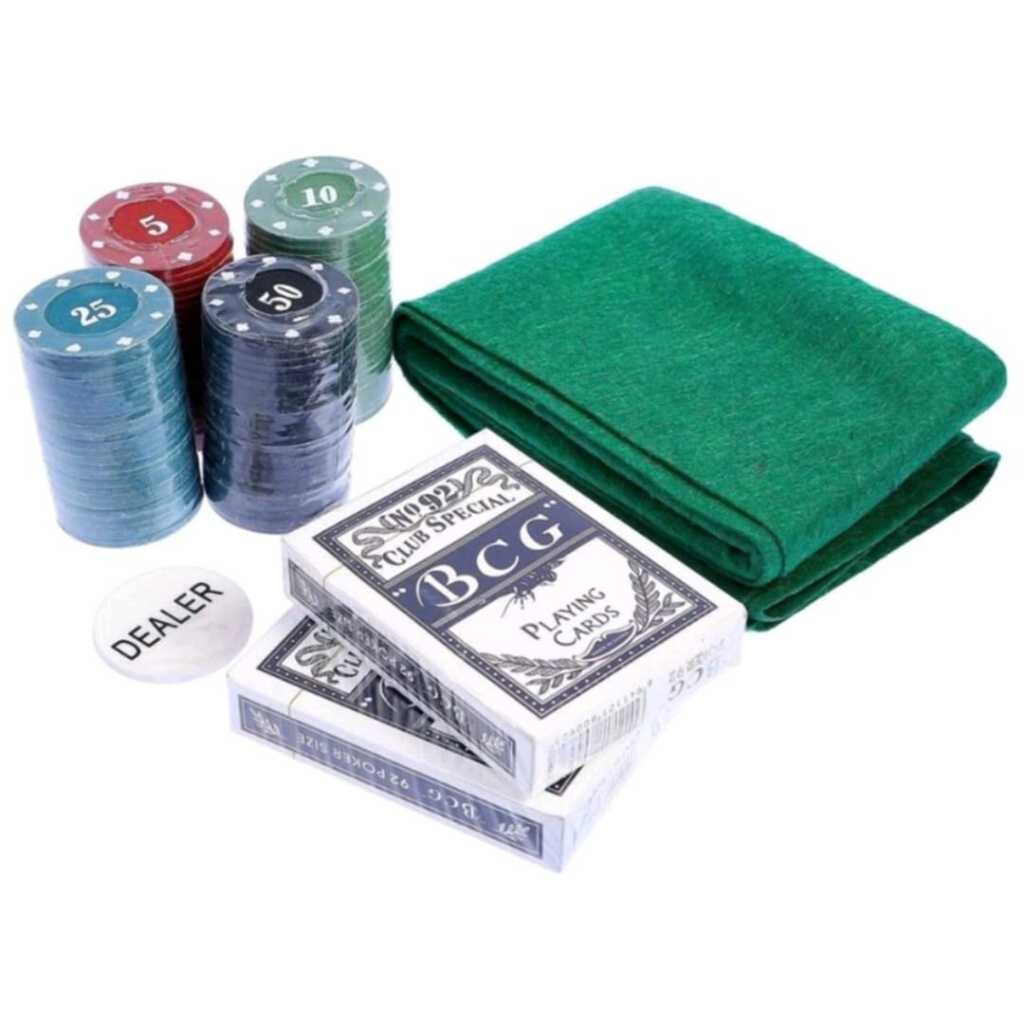 Fichas De Poker 200 Peças mais 2 Baralhos e Toalha Mesa Pequena