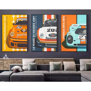 Quadro decorativo Porsche carros esportivos lendários 3 peças sala quarto cozinha e escritorio decoraçao