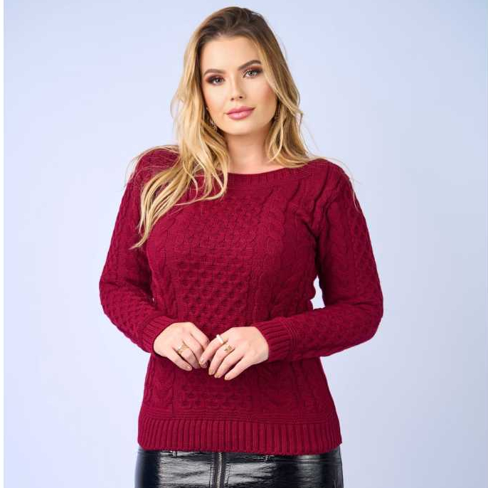 Blusa de Frio Grossa de Trança Lã Manga Longa Moda Tricô Tricot ...