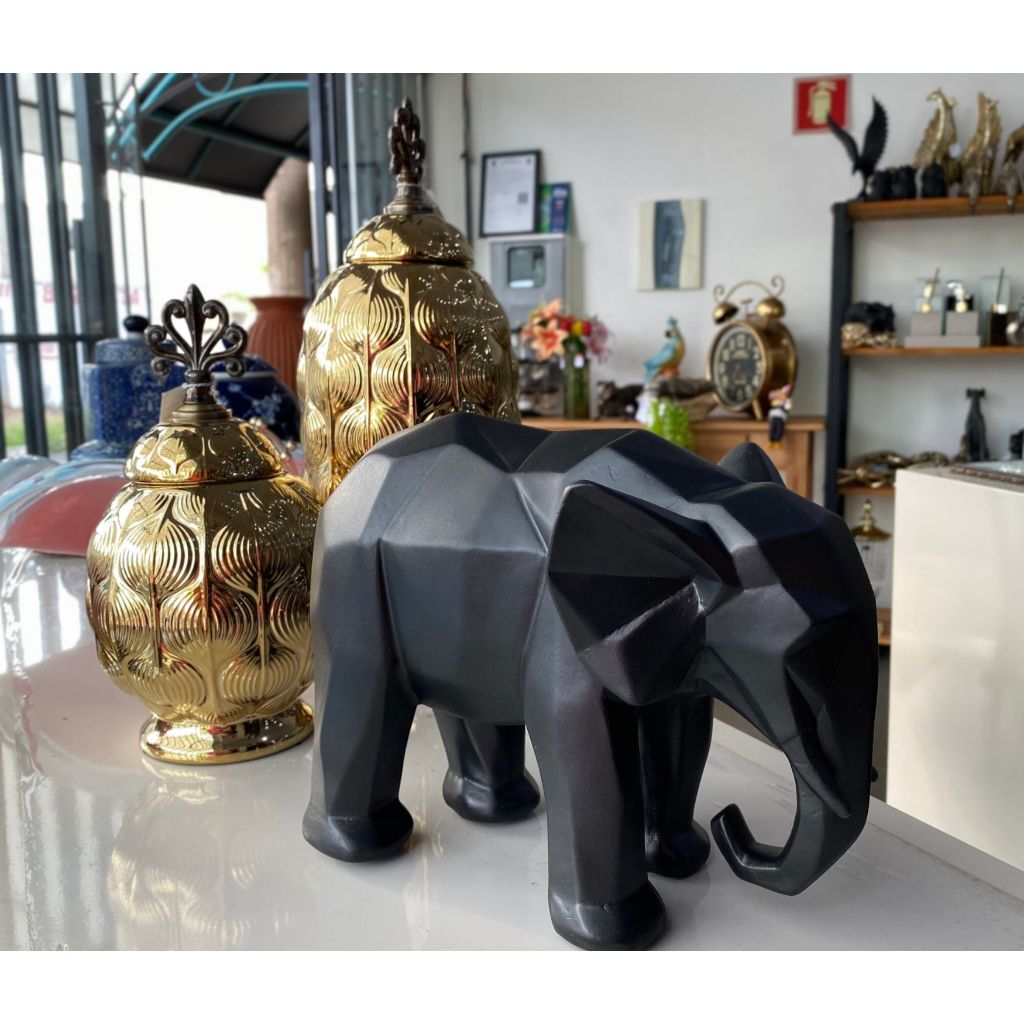 Elefante Geometrico 3d Estatueta Decoração preto fosco Adorno (Feita no Brasil🇧🇷)