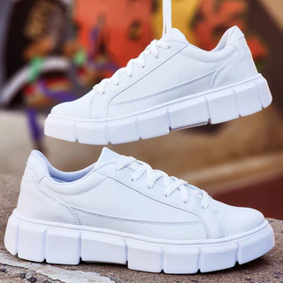 Tênis Casual Masculino Branco Sola Alta Estiloso Conforto Sneakers