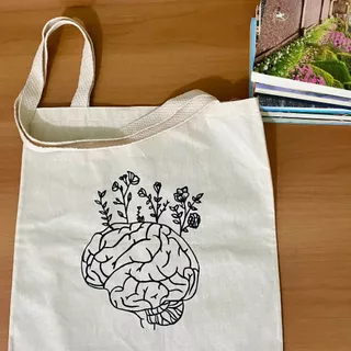 bolsa ecológica ecobag psicologia de algodao cru 30x35 ou 35x40 cm