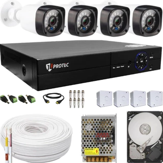 Kit 4 Câmeras de Segurança Residencial Infravermelho 24 Leds 1.0 Megapixel DVR 4 Canais E Acessórios