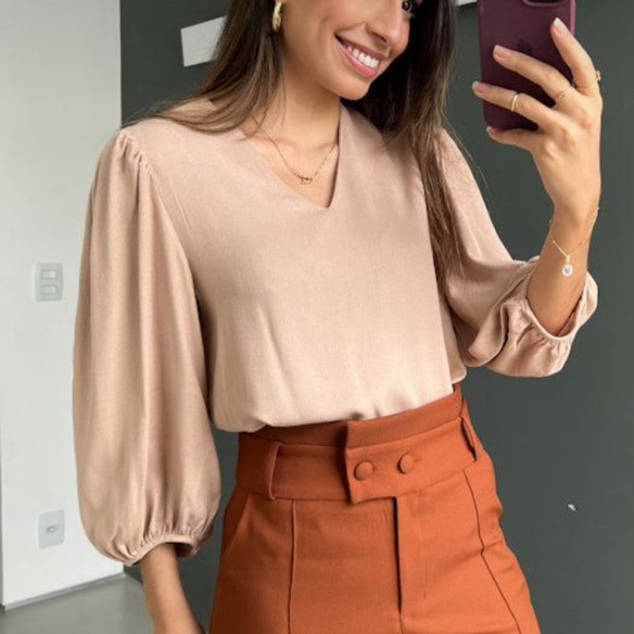 Blusa feminina Duna social 3/4 princesa Tendência P ao G1 Moda Evangélica