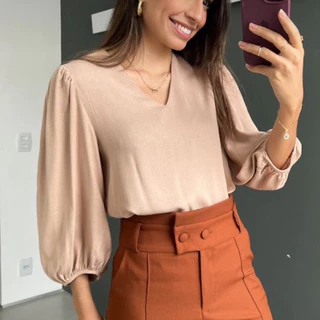 Blusa feminina Duna social 3/4 princesa Tendência P ao G1 Moda Evangélica