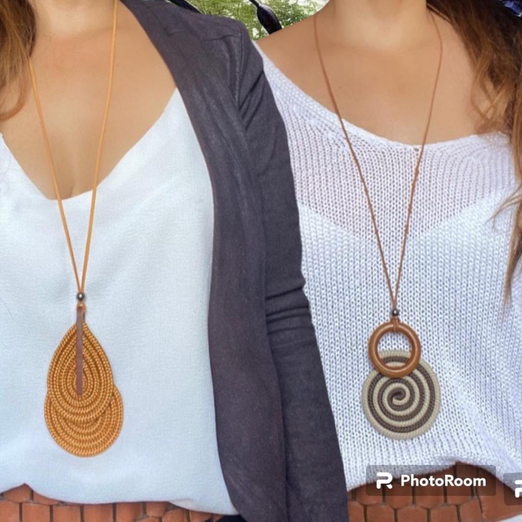Colar feminino Longo Maxi colar Colorido Pedra Corda Artesanal | Shopee ...