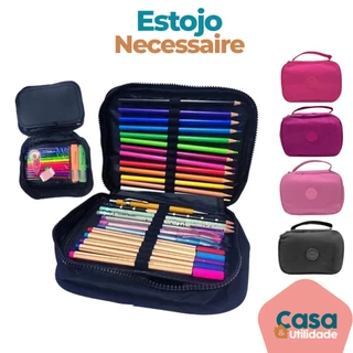 Estojo Necessaire Crinkle Com Divisórias Porta Lápis Caneta Pincel Maquiagem