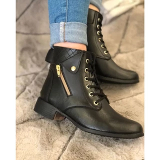 Bota Coturno Feminina Com Zíper Lateral Com Muito Estilo Moda Inverno