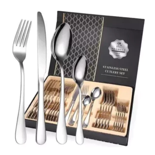 Jogo De Talheres Kit faqueiro de cozinha 24 Pçs Aço Inox prata com maleta