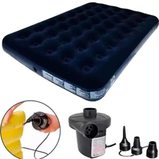 kit Colchao Inflavel Casal Aveludado Suporta 300 Kilos + Bomba de Ar Eletrica Bivolt