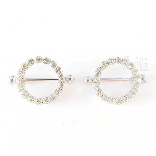 Kit 2 Piercing Mamilo Modelo Redondo Cravejado com Zircônia