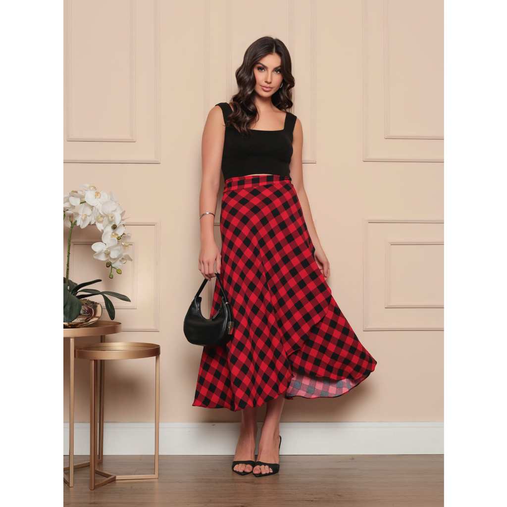 Saia Envelope xadrez Saia Transpassada quadriculada Shopee Brasil