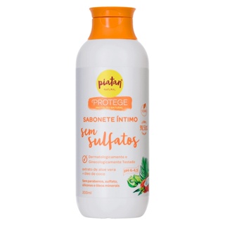 Sabonete Líquido Íntimo PH da pele Piatan Natural Protege Extrato de Aloe Vera e Oleo de coco Vegano sem sulfatos 200ml Neutro sem parabenos sem silicones e óleos minerais