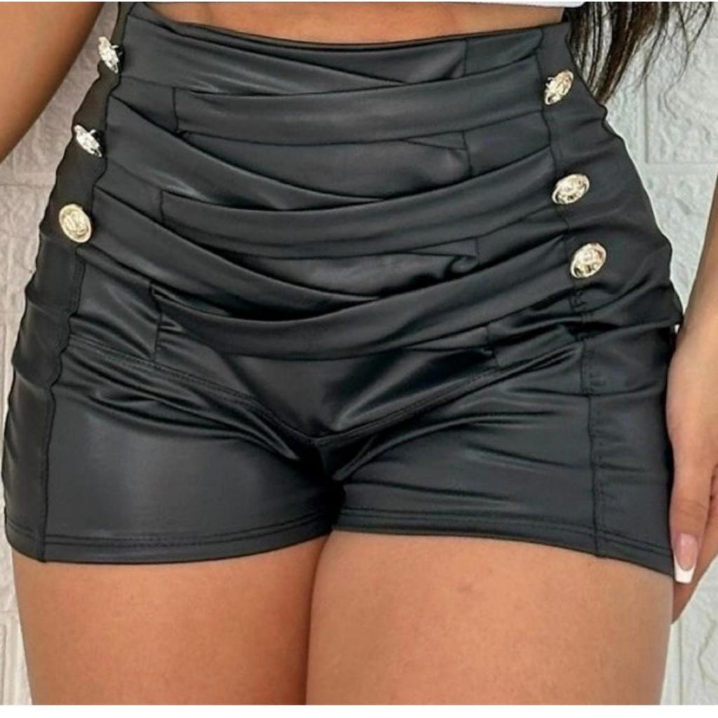 Short Cirre Feminino Couro Fake Com Botão lateral Short Roupa Moda ...