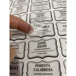 50 Adesivos no Vinil Transparente para Potes Organizadores Temperos Mantimentos Organizador 5x3cm