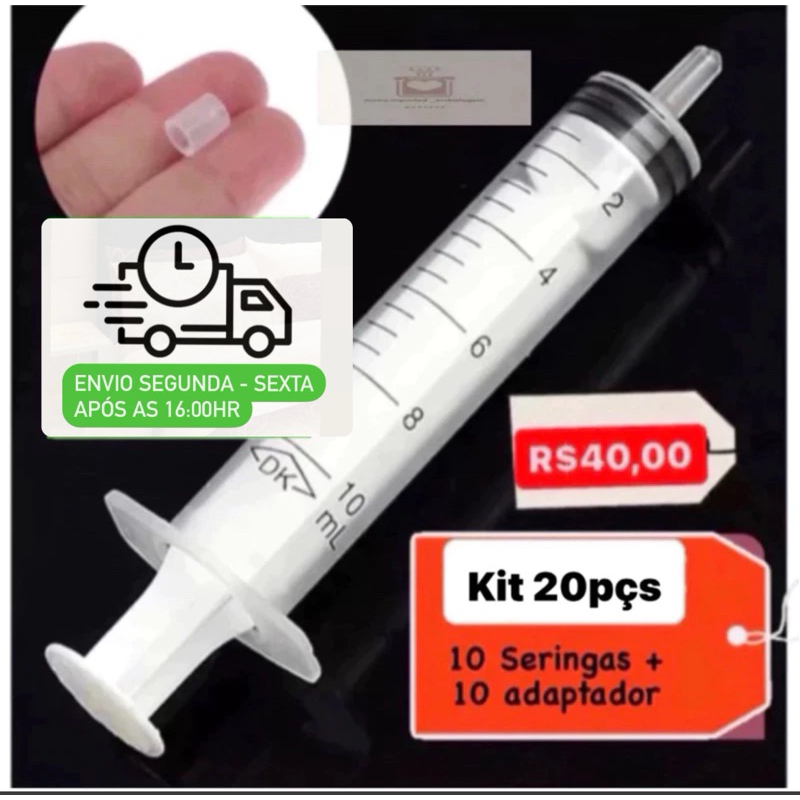 Adaptador Seringa Extrator Curto (kit 20pçs) Anel Dispensador e Seringa ...
