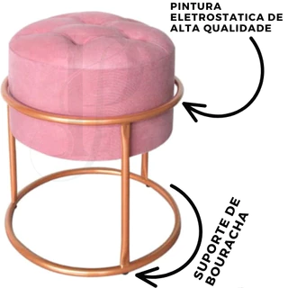 Puff de ferro Argola redondo tecido veludo Rose GOLD