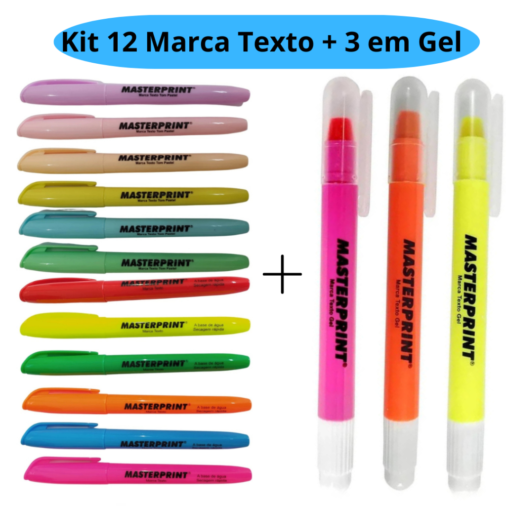 Kit 12 Marca Texto (6 Neon + 6 pastel) + 3 Marca Texto Gel Amarela Rosa ...