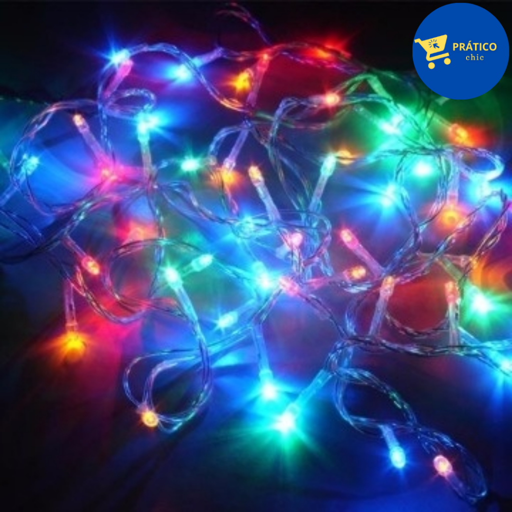 Varal Pisca Pisca 100 LEDs Coloridos de 9 Metros com 8 funções - 127v ...