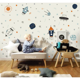 Kit Adesivos Astronauta Espaço Foguete Estrelas Adesivo de Parede Decoração Quarto Bebe Adesivo de Parede Decorativo Astronauta