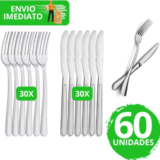 Kit 60 Talheres Garfos e Facas 100% Em Aço Inox Premium Alta Qualidade Para Restaurantes