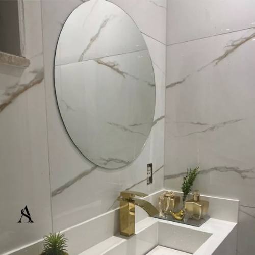 Espelho Redondo 60cm de Vidro Lapidado Para Banheiro, Sala, Quarto