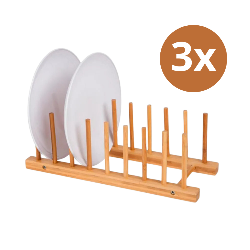 Kit 3 Escorredor De Louças Suporte De Pratos E Copos De Bambu | Shopee Brasil