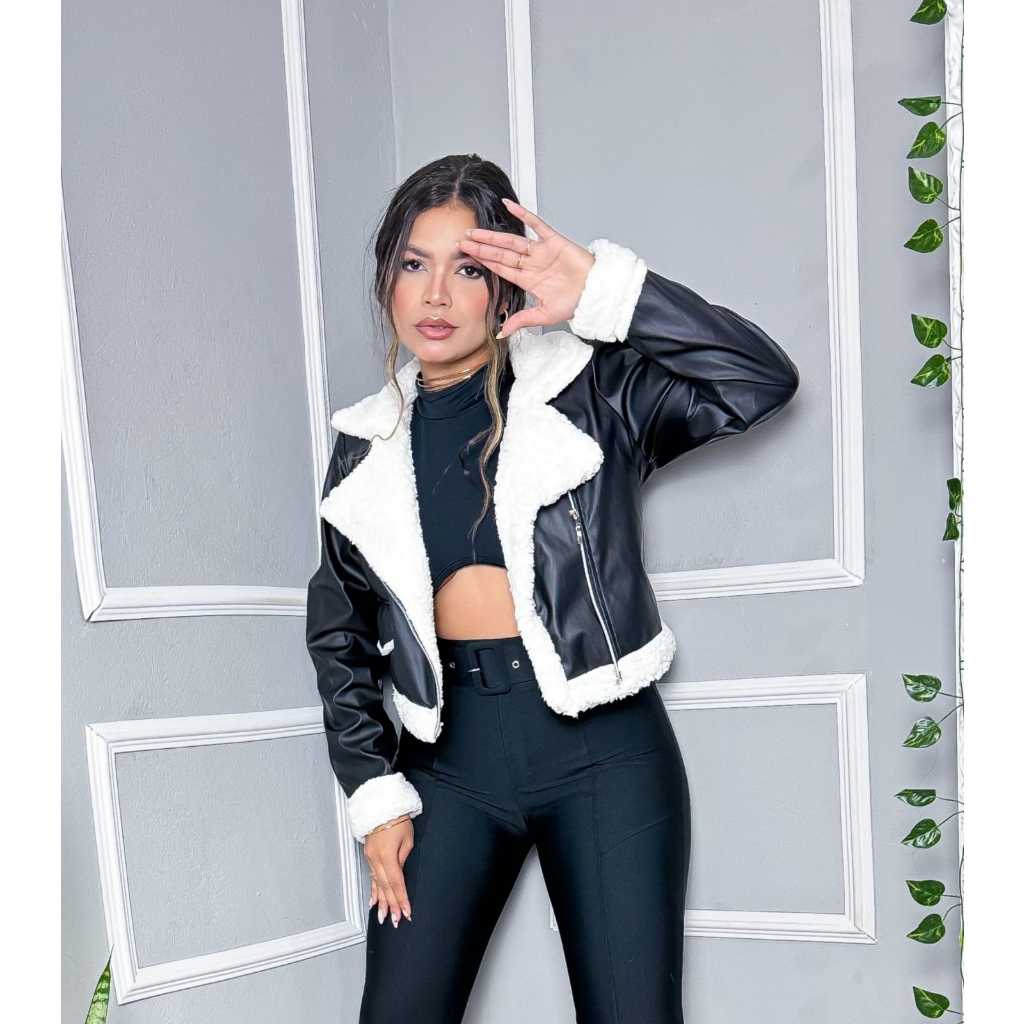 Casaco Pele De Jaqueta De Couro De Carneiro Feminina Jaqueta