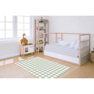 Tapete Decorativo Retangular Quarto de Bebê - Xadrez Verde 1,35m
