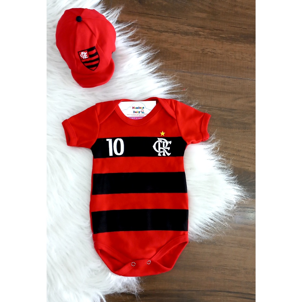 Body Bebe Tematico Kit Body + Boina Mesversario Flamengo