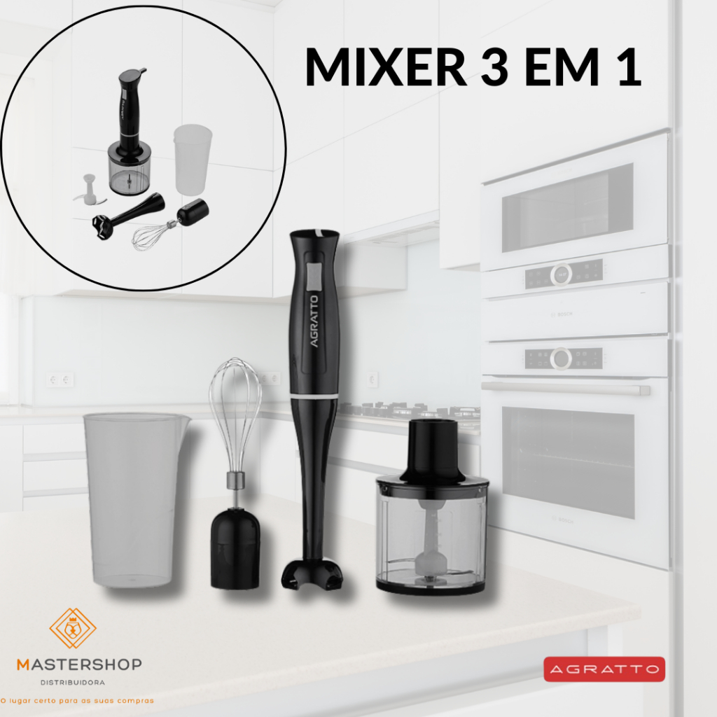 MIXER 3 EM 1 - PROCESSADOR - PRETO 700ML - AGRATTO | Shopee Brasil