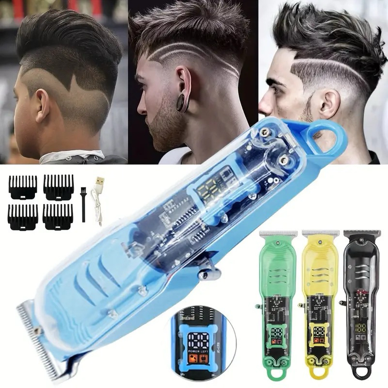 Máquina De Cortar Cabelo Profissional Smart Lcd Barbeador Elétrico Transparente Sem Fio Para Homens