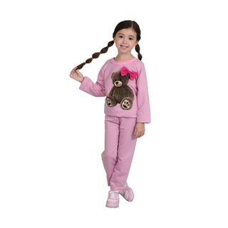 Conjunto Moletom Infantil Rosa com Ursinha - Destak