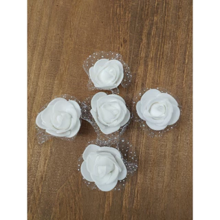 144 Mini Rosas Flores em Eva - Cor: Branca