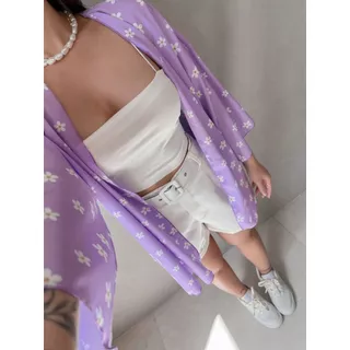 Kimono Moda Verão estampa Margarida lilás
