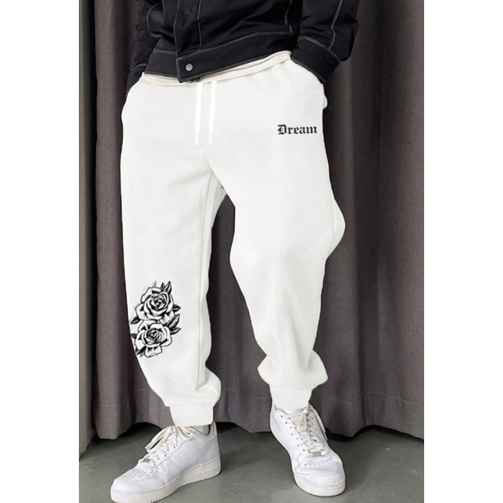Calça Moletom Branca Rosa Dream Top Algodão Flanelado