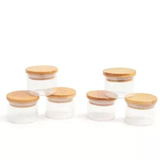 Kit 6 Potes de Vidros Com Tampa de Bambu Hermético 110Ml - Oikos