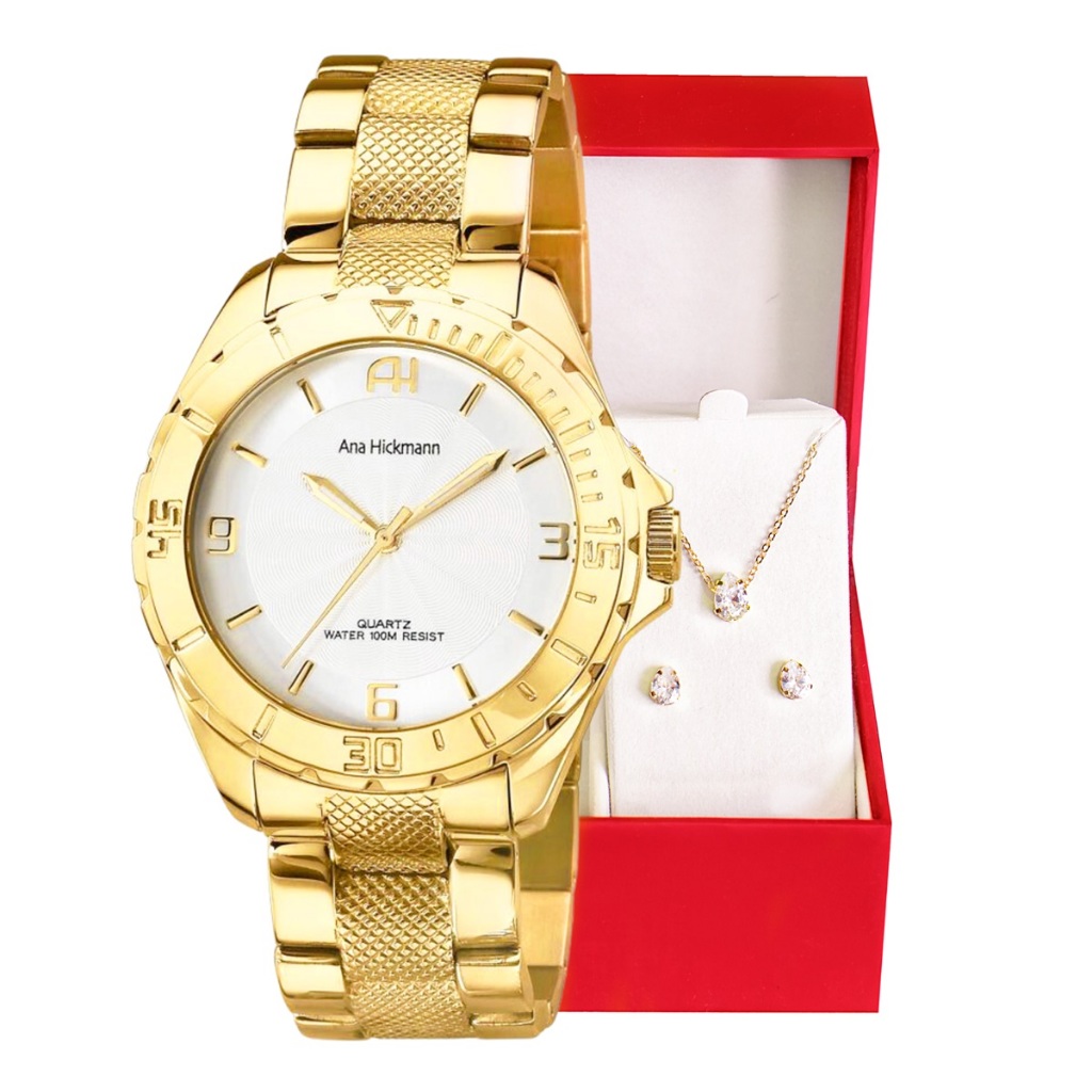 Imagem do produto Kit Relógio Feminino Champion Ana Hickmann Analógico Dourado A Prova D'Água Original Presente Moda Gift Aniversário Tendência Estilo Mulher Esposa Namorada Mãe Barato AH20024H
