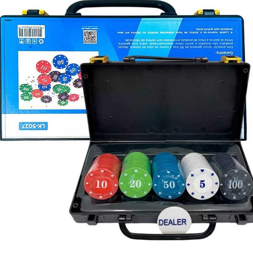 Fixas de Poker Profissional Enumeradas Plástico 100un com Maleta